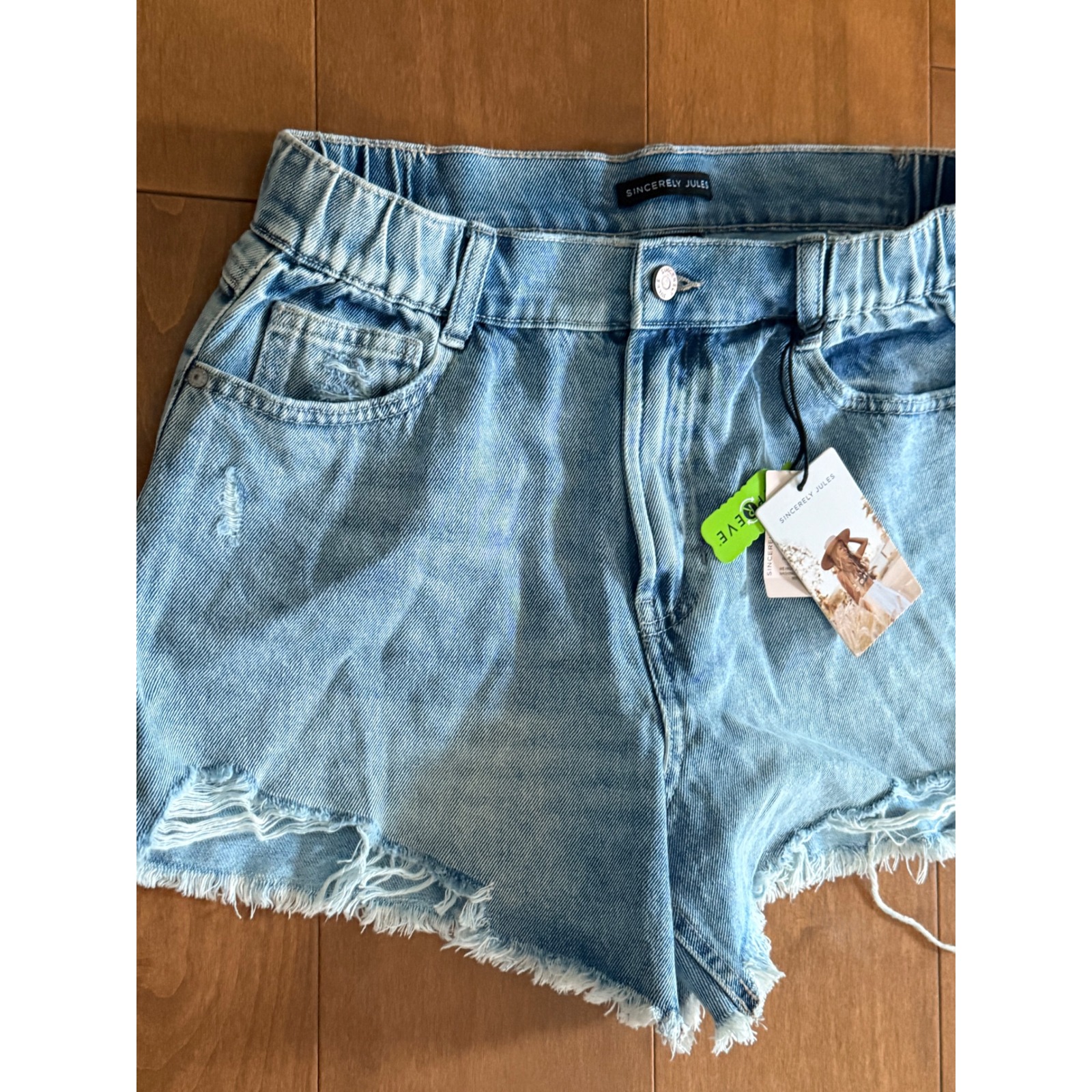 Sincerely Jules Distressed Denim Shorts High Waist Size 11/30 Light Wash Nwt — image 2 of 8